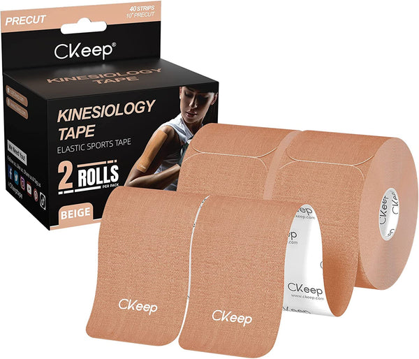 CKeep Kinesiology Tape 2 Rolls, Cotton Elastic Premium Athletic Tape, 33 ft 40 Precut Strips in Total